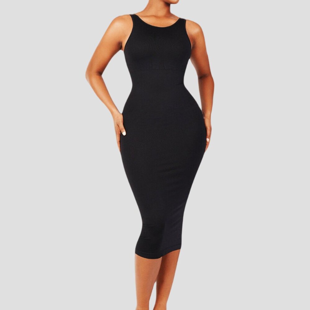 Built-In Shapewear Dress, Sleeveless Black